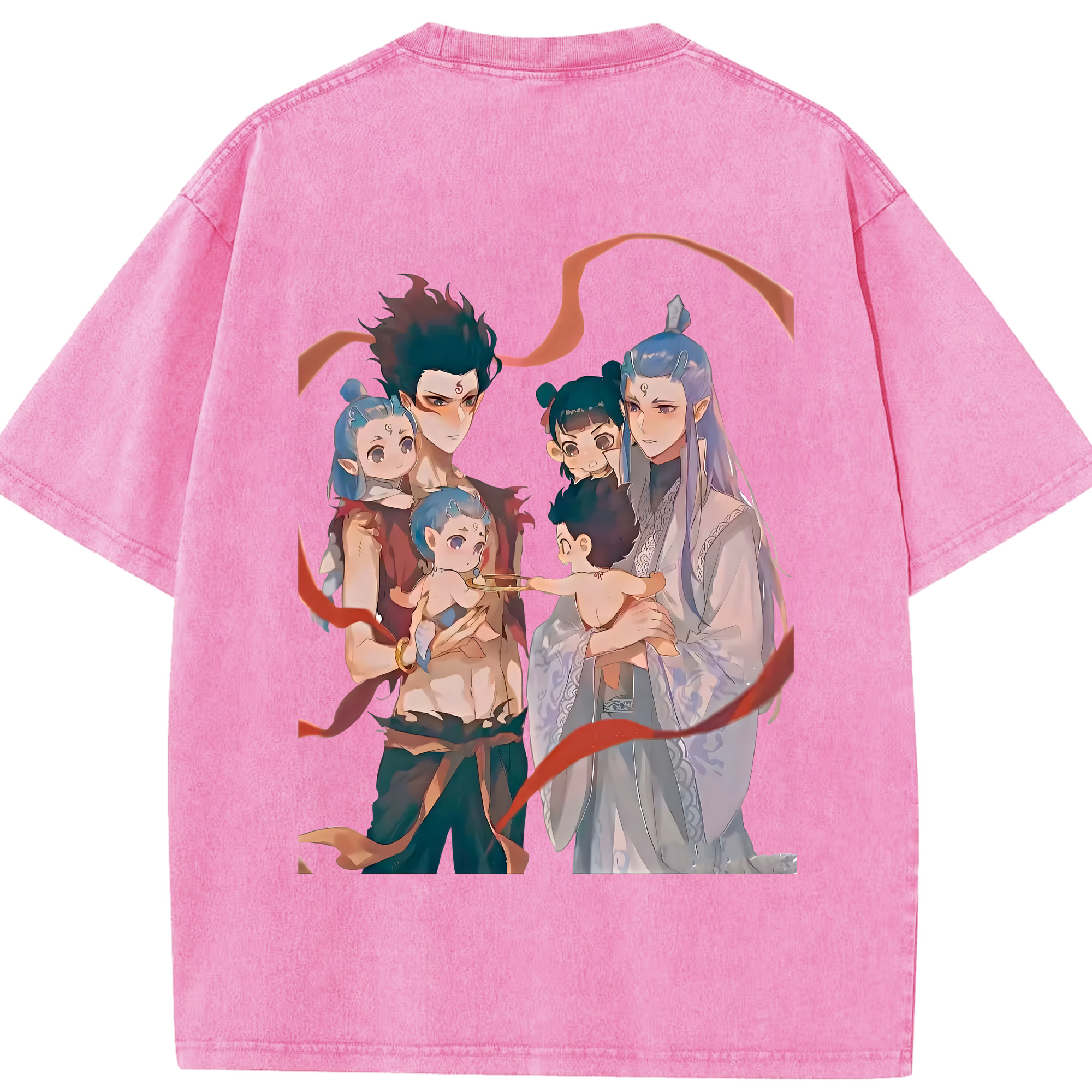 （画像用） Ne Zha 2 ナタ 魔童の大暴れ 綿100% ヴィンテージ風 半袖Tシャツ（背面プリント）